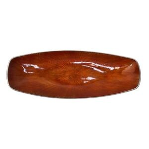 Simplydesignz‎ Oval Serving Platter Orange Sunburst Enamel Silver Trim